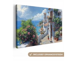 Canvas schilderij 90x60 cm - Exclusieve wanddecoratie Huizen - Zee - Bomen - Bloemen - Muurdecoratie woonkamer - Slaapkamer decoratie - Kamer accessoires - Schilderijen op canvas