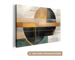 Canvas schilderij 90x60 cm - Wanddecoratie Abstract - Goud - Brons - Groen - Vormen - Modern - Muurdecoratie woonkamer - Slaapkamer decoratie - Kamer accessoires - Schilderijen op canvas