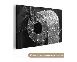 Canvas schilderij 90x60 cm - Wanddecoratie badkamer WC - Toilet papier - Zwart wit - Glitters - Muurdecoratie WC - Decoratieve accessoires - Toilet muur decoratie - Schilderijen op canvas