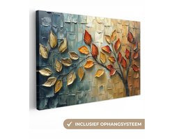 Canvas schilderij 90x60 cm - Wanddecoratie Boom - Abstract - Natuur - Kunst - Muurdecoratie woonkamer - Kamer decoratie modern - Abstracte schilderijen