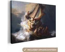 Canvas schilderij 90x60 cm - Wanddecoratie De storm op het meer van Galilea - Rembrandt van Rijn - Muurdecoratie woonkamer - Slaapkamer decoratie - Kamer accessoires - Schilderijen op canvas