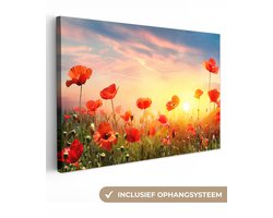 Canvas schilderij 90x60 cm - Wanddecoratie Klaprozen - Lente - Kleuren - Muurdecoratie woonkamer - Slaapkamer decoratie - Kamer accessoires - Schilderijen op canvas