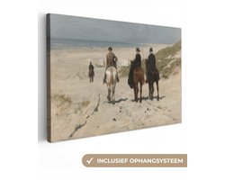 Canvas schilderij 90x60 cm - Wanddecoratie Morgenrit langs het strand - Schilderij van Anton Mauve - Muurdecoratie woonkamer - Slaapkamer decoratie - Kamer accessoires - Schilderijen op canvas