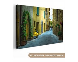 Canvas schilderij 90x60 cm - Wanddecoratie Straten met traditionele huizen in Toscaanse stad San Gimignano in Italië - Muurdecoratie woonkamer - Slaapkamer decoratie - Kamer accessoires - Schilderijen op canvas
