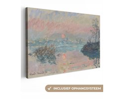 Canvas schilderij 90x60 cm - Wanddecoratie Sunset on the seine at lavacourt - Schilderij van Claude Monet - Muurdecoratie woonkamer - Slaapkamer decoratie - Kamer accessoires - Schilderijen op canvas