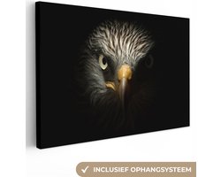 Canvas schilderij 90x60 cm - Wanddecoratie Vogel - Adelaar - Roofvogels - Oog - Snavel - Licht - Muurdecoratie woonkamer - Slaapkamer decoratie - Kamer accessoires - Schilderijen op canvas
