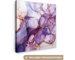 Canvas schilderij 90x90 cm - Marmer lila paars- Kamer decoratie accessoires - Schilderijen woonkamer - Wanddecoratie slaapkamer - Muurdecoratie keuken - Wanddoek interieur binnen - Woondecoratie huis - Schilderij abstract