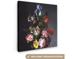 Canvas schilderij 90x90 cm - Wanddecoratie Bloemen in een vaas met schelpen en insecten - Balthasar van der Ast - Muurdecoratie woonkamer - Slaapkamer decoratie - Kamer accessoires - Schilderijen op canvas