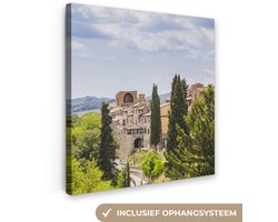 Canvas schilderij 90x90 cm - Wanddecoratie De middeleeuwse ommuurde stad San Gimignano het Toscaanse gebied in Italië - Muurdecoratie woonkamer - Slaapkamer decoratie - Kamer accessoires - Schilderijen op canvas