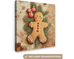 Canvas schilderij 90x90 cm - Wanddecoratie Kerstmis - Koekje - Poppetje - Speculaas - Muurdecoratie woonkamer - Slaapkamer decoratie - Kamer accessoires - Schilderijen op canvas - Kerstdecoratie voor binnen - Kerstversiering - Kerstmis versiering