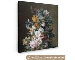 Canvas schilderij 90x90 cm - Wanddecoratie Stilleven met bloemen - Schilderij van Eelke Jelles Eelkema - Muurdecoratie woonkamer - Slaapkamer decoratie - Kamer accessoires - Schilderijen op canvas