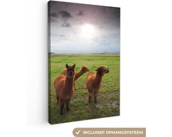 Canvas Schilderij Alpaca's - Bruin - Berg - 40x60 cm - Wanddecoratie
