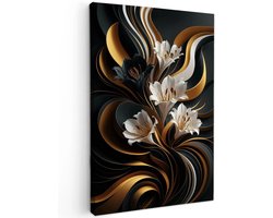 Canvas schilderij - Black & Gold Elegance - 90x60 cm - Abstracte kunst - Huis decoratie woonkamer - Keuken muur schilderijen - Wanddecoratie accessoires - Kamer interieur natuur