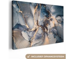 Canvas schilderij - Blauwe marmer 120x80 - Kamer decoratie accessoires - Abstracte gouden schilderijen woonkamer - Wanddecoratie slaapkamer - Muurdecoratie goud - Wall decoration - Wanddoek binnen - Woondecoratie huis - Woonaccessoires