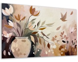 Canvas schilderij - Bloem in vaas - Botanicals - Modern - Accessoires woonkamer - Decoratie slaapkamer volwassenen - Muurdecoratie hal - Japandi stijl - 150x100 cm