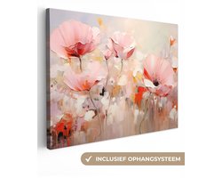 Canvas schilderij bloemen 80x60 cm - Abstracte kunst handgeschilderd - Huis decoratie woonkamer kleurrijk watercolor - Keuken muur schilderijen - Wanddecoratie roze accessoires - Kamer interieur decoraties - Wanddoek natuur botanisch