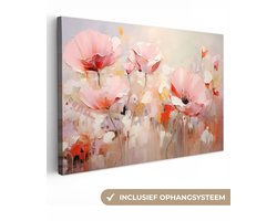 Canvas schilderij bloemen 90x60 cm - Abstracte kunst handgeschilderd - Huis decoratie woonkamer kleurrijk watercolor - Keuken muur schilderijen - Wanddecoratie roze accessoires - Kamer interieur decoraties - Wanddoek natuur botanisch