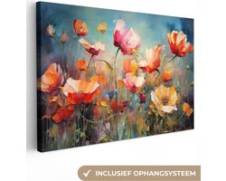 Canvas schilderij bloemen 90x60 cm - Abstracte kunst handgeschilderd - Huis decoratie woonkamer kleurrijk watercolor - Keuken muur schilderijen - Wanddecoratie accessoires - Kamer interieur decoraties - Wanddoek natuur botanisch