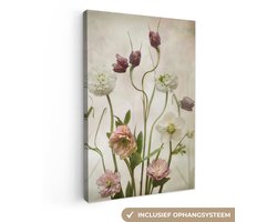 Canvas schilderij - Bloemen - Vintage - Boeket - Natuur - Wanddecoratie - Slaapkamer - Foto op canvas - 40x60 cm - Canvas doek - Woonkamer decoratie