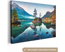 Canvas schilderij - Bomen landschap 180x120 - Kamer decoratie accessoires natuur - Meer en bergen schilderijen woonkamer - Wanddecoratie slaapkamer - Muurdecoratie keuken - Wanddoek interieur binnen - Woondecoratie huis - Woonaccessoires