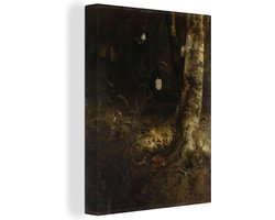 Canvas Schilderij Bosgrond met een slang, hagedissen, vlinders en andere insecten - Otto Marseus van Schrieck - 60x80 cm - Wanddecoratie