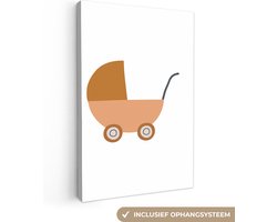 Canvas schilderij - Bruine kinderwagen 20x30 cm - Kamer decoratie accessoires - Schilderijen kinderkamer - Wanddecoratie slaapkamer - Muurdecoratie babykamer - Wanddoek interieur binnen - Woondecoratie huis - Wall art woonaccessoires