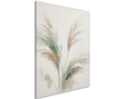 Canvas schilderij - Decoratie woonkamer - Bladeren - Japandi - Scandinavisch design - Muurdecoratie - Slaapkamer wanddecoratie - Modern - 60x90 cm