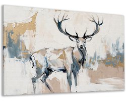 Canvas schilderij - Decoratie woonkamer - Japandi - Modern - Woondecoratie - Crème - Hert - 70x50 cm