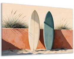 Canvas schilderij - Decoratie woonkamer - Kust - Modern art - Auto - Terracotta - Strand - 90x60 cm