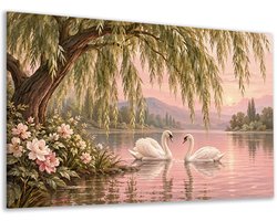 Canvas schilderij - Decoratie woonkamer - Zwanen - Slaapkamer - Shabby Chic - Hal - Landelijk - Klassiek - 150x100 cm