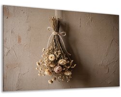 Canvas schilderij - Droogbloemen - Bloemen - Wanddecoratie taupe - Minimalisme - Muur decoratie slaapkamer - Hal - Japandi - 90x60 cm