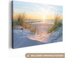 Canvas schilderij - Duinen en wadden zee 120x80 - Kamer decoratie accessoires strand en zee - Beach schilderijen woonkamer - Wanddecoratie slaapkamer - Muurdecoratie keuken - Wanddoek interieur binnen - Woondecoratie huis - Woonaccessoires