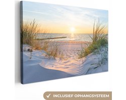 Canvas schilderij - Duinen en wadden zee 180x120 - Kamer decoratie accessoires strand en zee - Beach schilderijen woonkamer - Wanddecoratie slaapkamer - Muurdecoratie keuken - Wanddoek interieur binnen - Woondecoratie huis - Woonaccessoires
