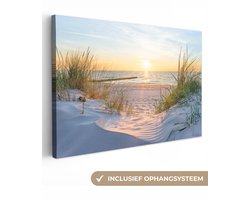 Canvas schilderij - Duinen en wadden zee 30x20 - Kamer decoratie accessoires strand en zee - Beach schilderijen woonkamer - Wanddecoratie slaapkamer - Muurdecoratie keuken - Wanddoek interieur binnen - Woondecoratie huis - Woonaccessoires
