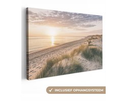 Canvas schilderij - Duinen en zee 150x100 - Kamer decoratie accessoires strand en waddenzee - Beach schilderijen woonkamer - Wanddecoratie slaapkamer - Muurdecoratie keuken - Wanddoek binnen - Woondecoratie huis - Woonaccessoires