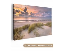 Canvas schilderij duinen en zee 90x60 - Kamer decoratie accessoires strand en waddenzee - Schilderijen woonkamer - Wanddecoratie slaapkamer - Muurdecoratie keuken - Wanddoek binnen - Woondecoratie huis - Woonaccessoires