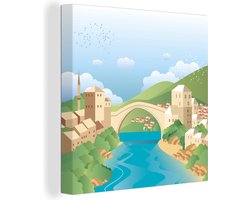 Canvas Schilderij Een illustratie van de Stari Most - 20x20 cm - Wanddecoratie