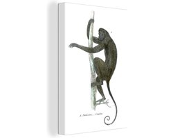 Canvas Schilderij Een illustratie van een slingeraap op een bamboestok - 60x90 cm - Wanddecoratie