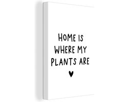 Canvas Schilderij Engelse quote Home is where my plants are met een hartje op een witte achtergrond - 60x90 cm - Wanddecoratie