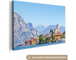 Canvas Schilderij Gardameer - Berg - Stad - 60x40 cm - Wanddecoratie