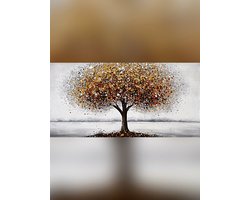 Canvas schilderij gouden boom 60 cm x 120 cm - schilderij - canvas - muurdecoratie - wall - deco - kunst - wanddecoratie - kader - wandschilderij - decoratief - interieur - huis - home - cadeau - geschenk - gift - verjaardag - nieuwjaar - kerst