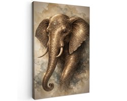 Canvas schilderij - Gouden Olifant - 90x60 cm - Abstracte kunst - Huis decoratie woonkamer - Keuken muur schilderijen - Wanddecoratie accessoires - Kamer interieur - dieren