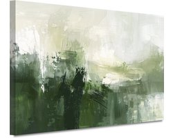 Canvas Schilderij Groen Abstract - 60x40 cm - Moderne Kunst - Wanddecoratie Slaapkamer - Hal Schilderijen - Muurdecoratie Woonkamer - Landelijk - Woondecoratie - Kantoor accessoires