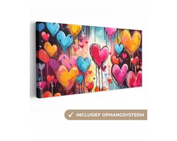 Canvas schilderij hartjes 100x50 cm - Huis decoratie woonkamer - Abstracte kunst kleurrijk - Keuken muur schilderijen liefde - Wanddecoratie kleuren accessoires - Kamer interieur decoraties - Wanddoek abstract modern - Gang