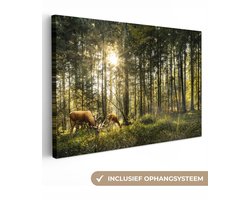 Canvas schilderij - Herten in het bos 30x20 - Kamer decoratie accessoires bomen - Schilderijen woonkamer dieren - Wanddecoratie hert slaapkamer - Muurdecoratie natuur keuken - Wanddoek interieur - Woondecoratie huis - Woonaccessoires