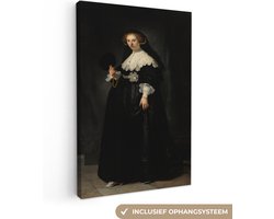 Canvas Schilderij Het huwelijksportret van Oopjen Coppit - Rembrandt van Rijn - 80x120 cm - Wanddecoratie