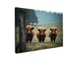 Canvas schilderij - Highland Trio - 60x40 cm - Abstracte kunst - Huis decoratie woonkamer - Koe muur schilderijen - Wanddecoratie accessoires - Kamer interieur natuur