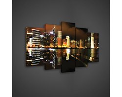 Canvas Schilderij - Hong Kong - Stad - Lichten - Skyline - Toren - Gebouw - Schilderij Woonkamer - Schilderijen op canvas - Inclusief Frame - 100x60cm (LxB) - 5 Luiks - 5 Delen