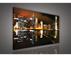 Canvas Schilderij - Hong Kong - Stad - Steden - Skyline - Inclusief Frame - 100x75cm (lxb)
