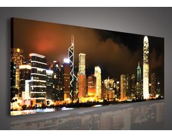 Canvas Schilderij - Hong Kong - Stad - Steden - Skyline - Inclusief Frame - 145x45cm (lxb)